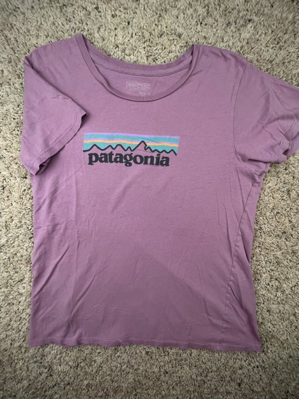 Patagonia Shirt Womens Small Short Sleeve Crew Neck W Logo Organic Cotton USA